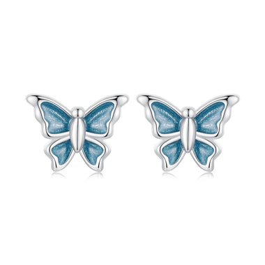 S925 Sterling Silver Earrings with Enamel Process, 6*8mm, Plated Platinum for Women - 0
