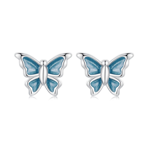 S925 Sterling Silver Earrings with Enamel Process, 6*8mm, Plated Platinum for Women