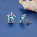 925 Sterling Silver & Brass Transparent Glass CZ Earrings 1.3*1.2cm for Women-4