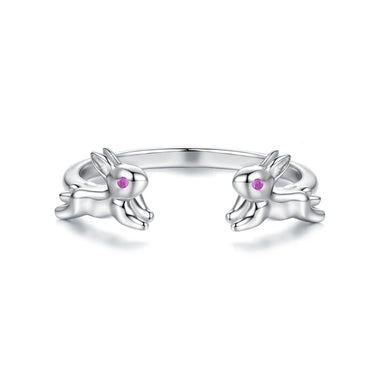 925 Sterling Silver Rabbit Ring with Pavé Setting CZ in White Gold for Women