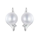 925 Sterling Silver Natural Pearl & CZ Earrings Plated in Platinum-1