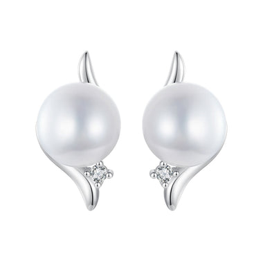 925 Sterling Silver Natural Pearl & CZ Earrings Plated in Platinum