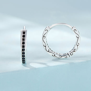925 Sterling Silver Oxidized Pavé CZ Earrings - 0