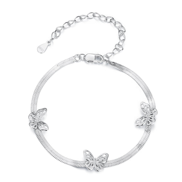925 Sterling Silver Plated White Gold Adjustable Bracelet for Women