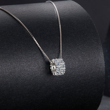 925 Sterling Silver & Moissanite Necklace, 40+5cm Length, White Gold Plated, Women's Jewelry - 0