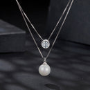 925 Sterling Silver Moissanite & Quality Shell Pearl Necklace for Women - 40+5cm, White Gold Plated-3