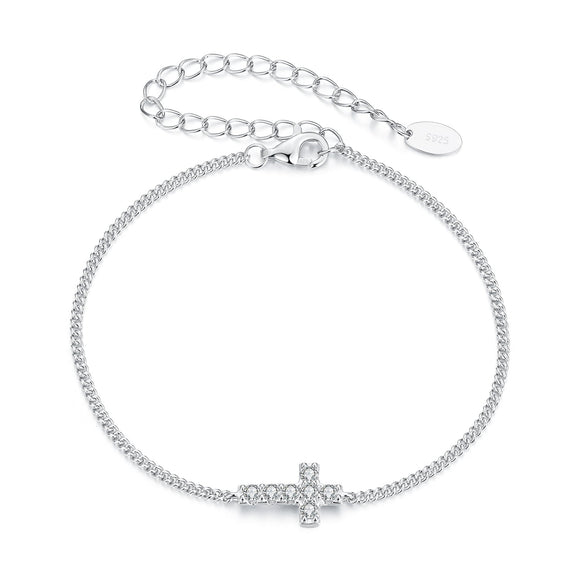 925 Sterling Silver Moissanite Bracelet 15+6cm, Plated White Gold, for Women