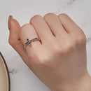 925 Sterling Silver Oxidized Ring with Pavé Setting CZ, Size 6.0 for Women-6