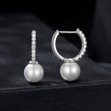 925 Sterling Silver Moissanite 0.15 Carat Earrings with Quality Shell Pearl for Women - 0