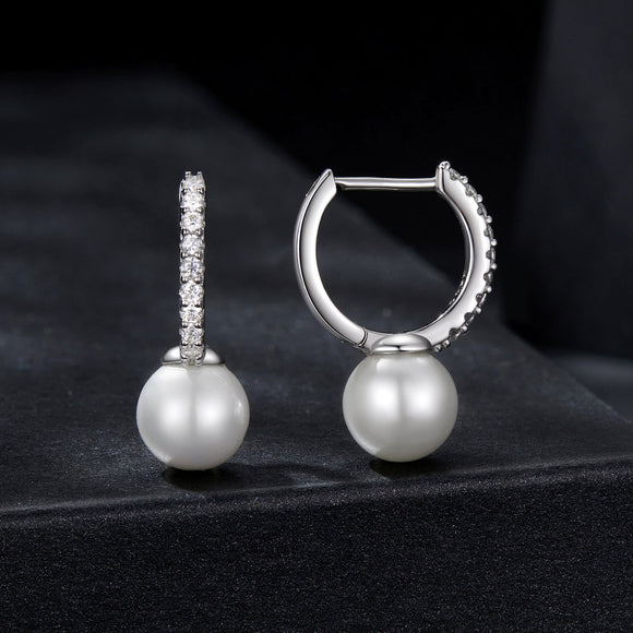 925 Sterling Silver Moissanite 0.15 Carat Earrings with Quality Shell Pearl for Women