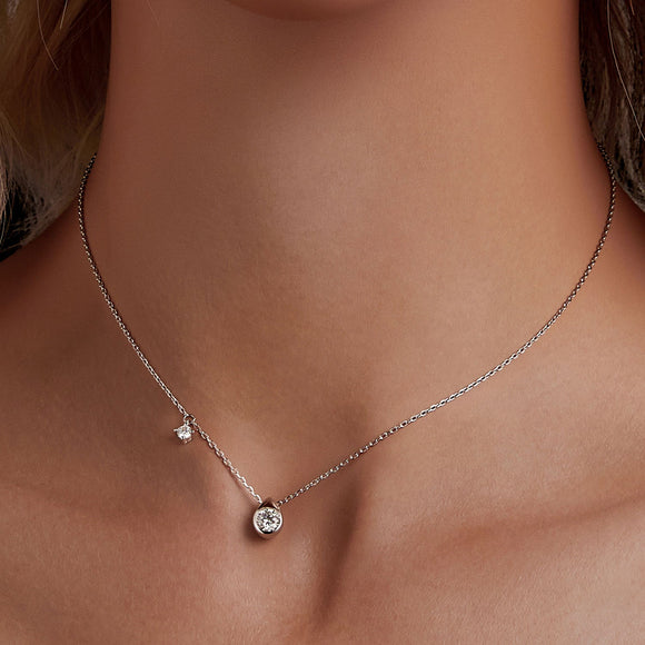925 Sterling Silver + Moissanite Adjustable Necklace for Women - White Gold 0.5ct & 0.1ct