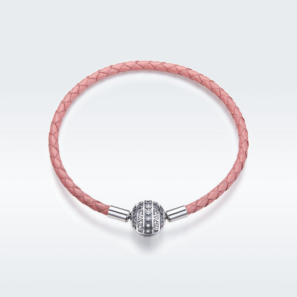 925 Sterling Silver Pavé Setting CZ Bracelet with Genuine Leather for Women