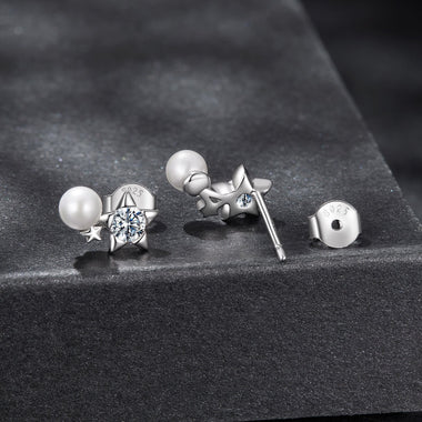 925 Sterling Silver 0.20 Carat Moissanite Earrings with Synthetic Pearl for Women - 0