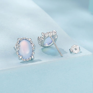 925 Sterling Silver Earrings for Women with Transparent Glass, 1.0*0.9cm - 0