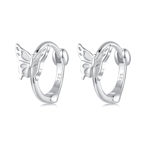 925 Sterling Silver Earrings with White Gold Plating, 1.1x0.7 cm, for Women