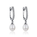 925 Sterling Silver Freshwater Pearl Earrings with Pavé Setting CZ for Women-1