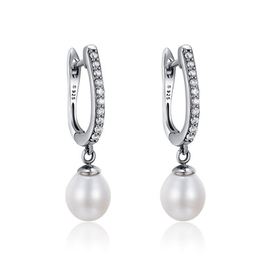 925 Sterling Silver Freshwater Pearl Earrings with Pavé Setting CZ for Women