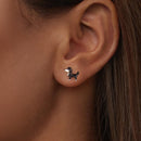 925 Sterling Silver Enamel Oxidized Silver Earrings 0.9*1.0cm for Women-5
