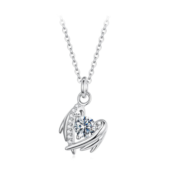 925 Sterling Silver Moissanite White Gold Plated Necklace for Women, Length 40+5cm