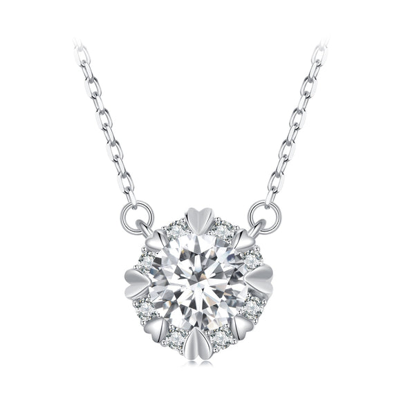 925 Sterling Silver Moissanite 1.0 Carat Necklace with Pavé Setting for Women