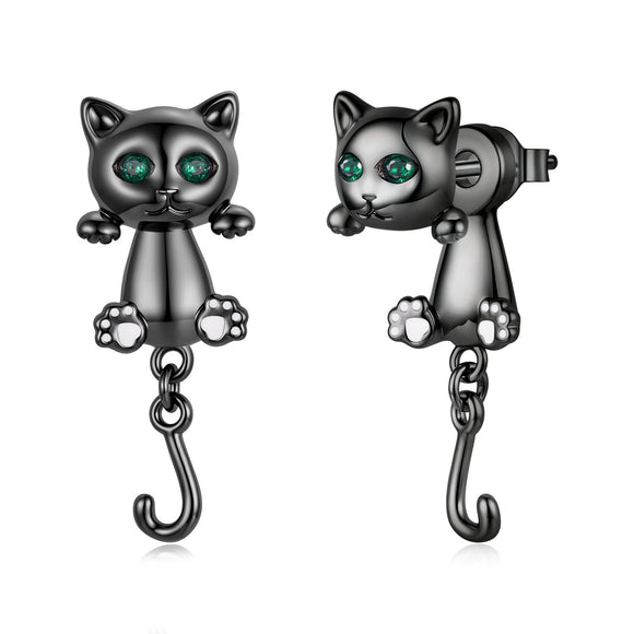 Brass & S925 Silver Earrings | 2.8*1.1cm | White Gold Plated with Pavé Setting CZ for Women