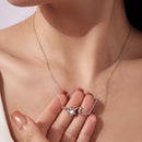 925 Sterling Silver Necklace with Sea Stone and Pavé CZ, 40+5cm, Plated White Gold for Women-7