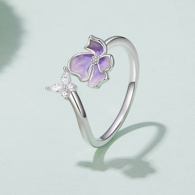 925 Sterling Silver Enamel Flower Ring for Women - 0