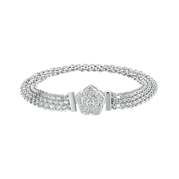 925 Sterling Silver and Platinum Plated 17.0 cm Pavé Setting CZ Bracelet for Women
