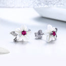 925 Sterling Silver Earrings with Pavé Setting CZ and High-Quality Nacre-3