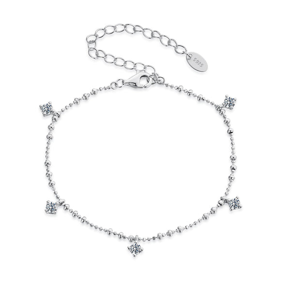 925 Sterling Silver & Moissanite Bracelet for Women - 15+6cm, Plated White Gold