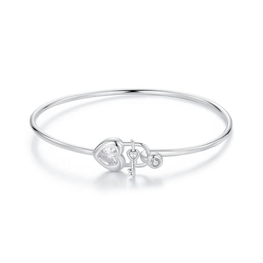 925 Sterling Silver Bracelet with CZ, 17mm, White Gold Plated, For Women - 0