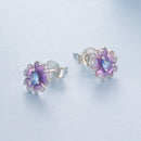 925 Sterling Silver Earrings with Pavé CZ and Enamel Process, 0.8cm, White Gold Plated for Women-4