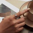 925 Sterling Silver + Plated White Gold Larimar Ring - Style E - 1.6mm Width-6