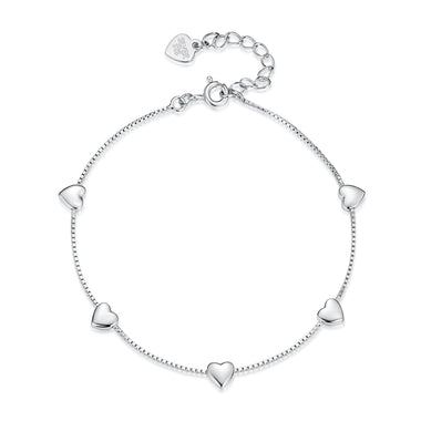 925 Sterling Silver Plated White Gold 17+3.5cm Heart-Shaped Bracelet for Women