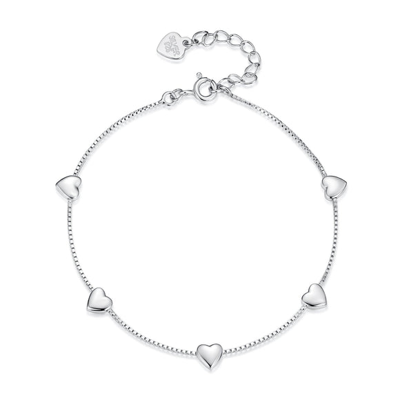 925 Sterling Silver Plated White Gold 17+3.5cm Heart-Shaped Bracelet for Women