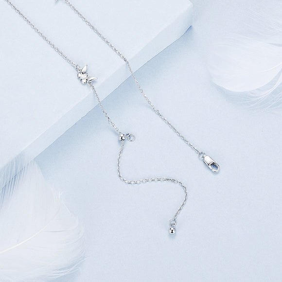 925 Sterling Silver Adjustable Necklace with White Gold Plating