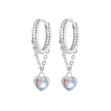 925 Sterling Silver White Gold Plated Moonstone Earrings 23x5mm for Women
