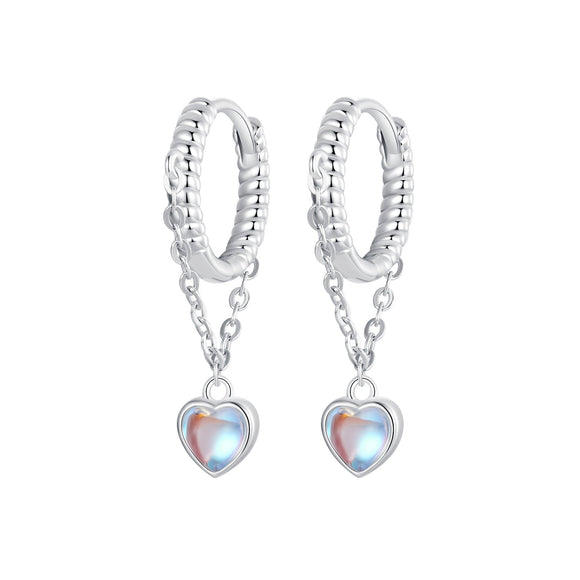 925 Sterling Silver White Gold Plated Moonstone Earrings 23x5mm for Women