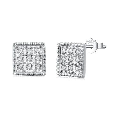 925 Sterling Silver 0.8cm Pavé Setting CZ White Gold Plated Earrings for Women - 0