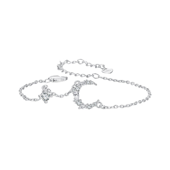 925 Sterling Silver CZ Bracelet with White Gold Plating, 150mm Length for Women
