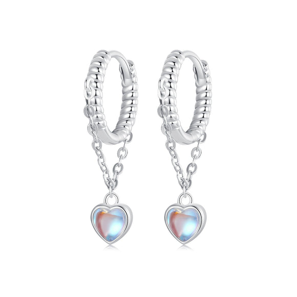 925 Sterling Silver White Gold Plated Moonstone Earrings 23x5mm for Women