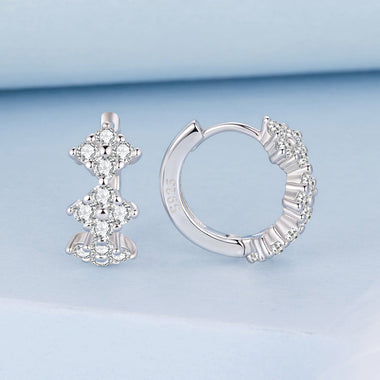 925 Sterling Silver Earrings with Pavé Setting CZ - 1.2*0.65cm, White Gold Plated for Women - 0