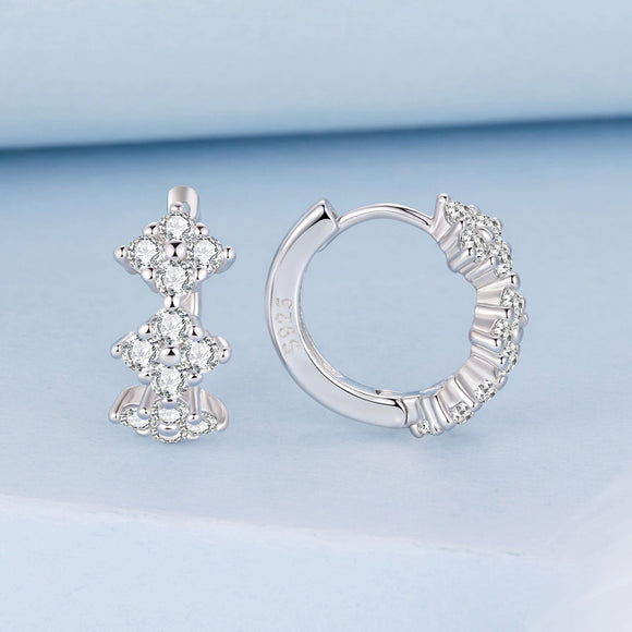 925 Sterling Silver Earrings with Pavé Setting CZ - 1.2*0.65cm, White Gold Plated for Women