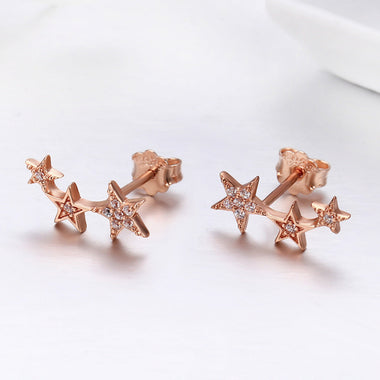 925 Sterling Silver Plated Rose Gold Pavé Setting CZ Earrings for Women - 0
