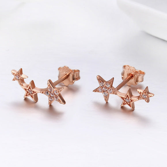 925 Sterling Silver Plated Rose Gold Pavé Setting CZ Earrings for Women
