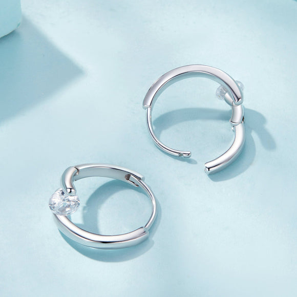 925 Sterling Silver Earrings with Pavé Setting CZ, Platinum Plated, 15x7mm for Women