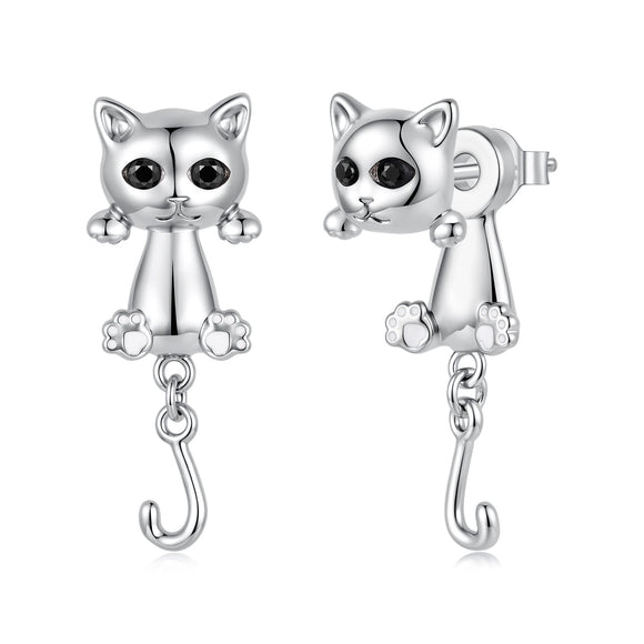 Brass & S925 Silver Earrings | 2.8*1.1cm | White Gold Plated with Pavé Setting CZ for Women