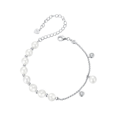 925 Sterling Silver 15+6cm White Gold Plated Bracelet with Quality Shell Pearl & CZ for Women