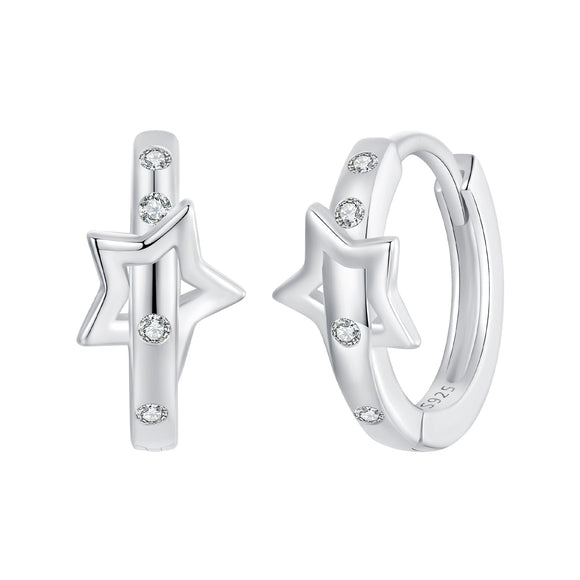 925 Sterling Silver & White Gold Earrings with Pavé Setting CZ - 12x6mm for Women