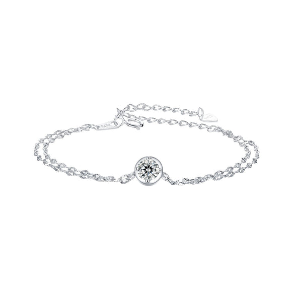 925 Sterling Silver 0.50 Carat Moissanite Bracelet for Women - 15+6cm - Plated White Gold